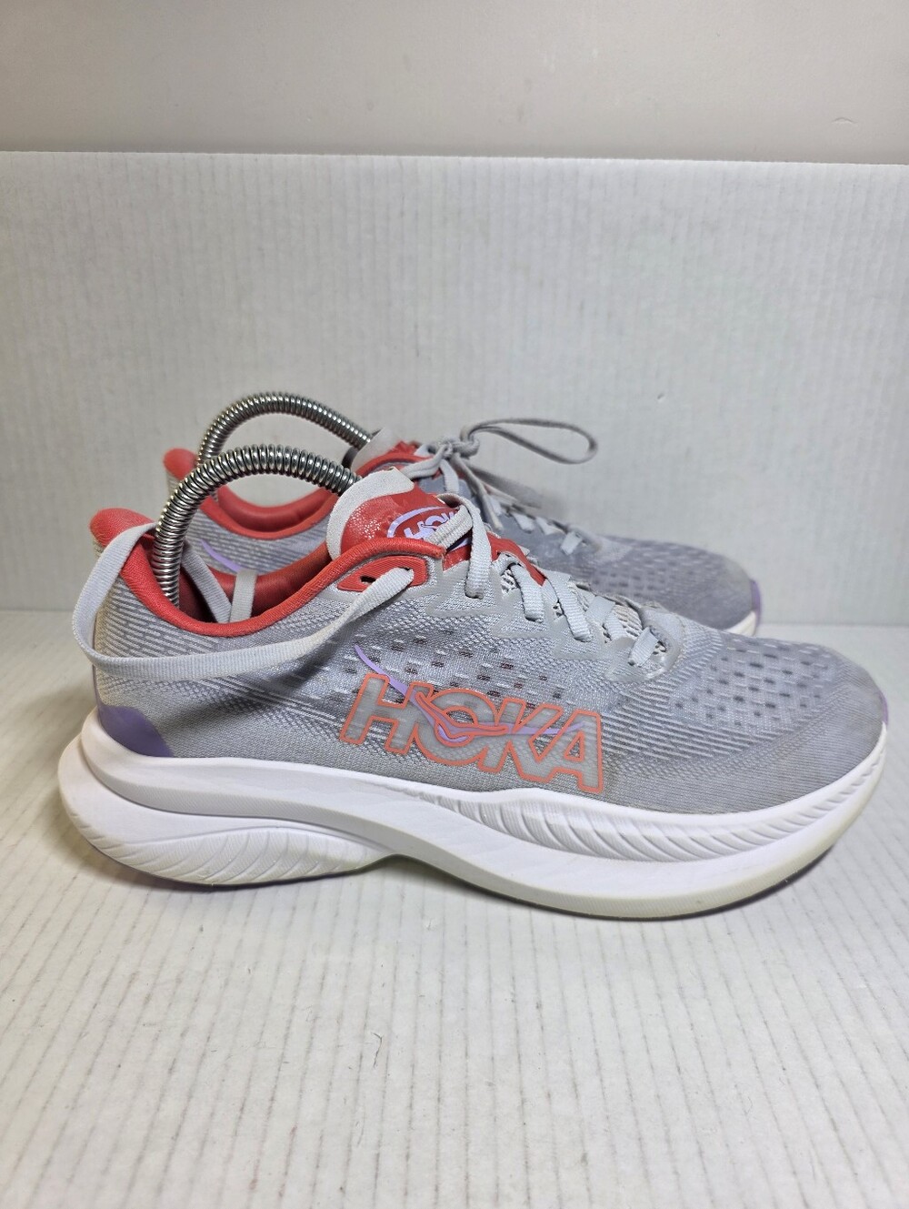 Hoka One One Mach 6 Women's Mesh Running Shoes Lightweight 8B Gray Coral